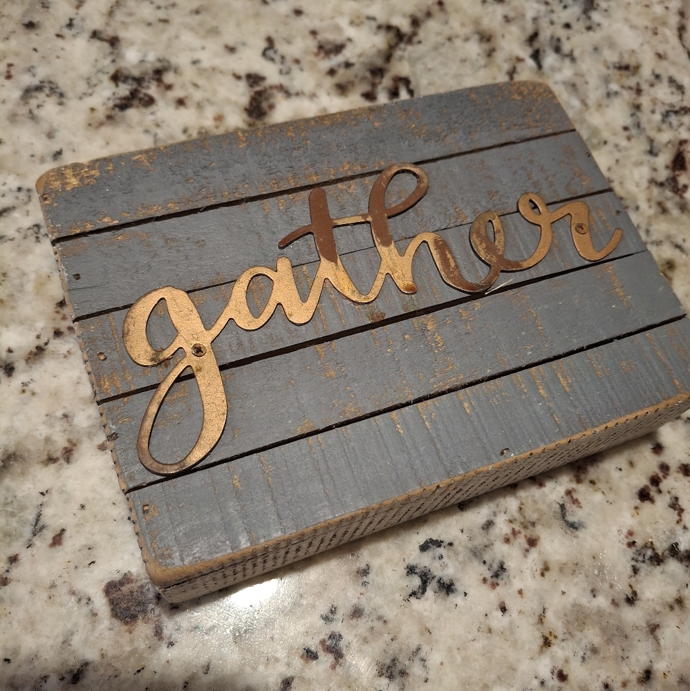 Rustic Gray and Gold 'Gather' Wall Sign